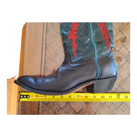 Vintage Code West 1990’s Cowgirl Boots USA Turquoise Red Flame - Picture 13 of 16